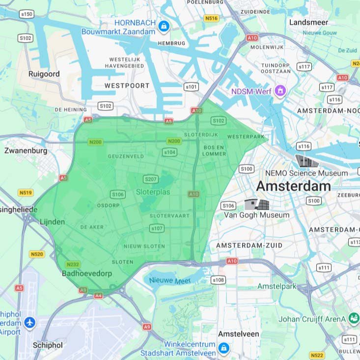 Lesgebied van Rijschool Amsterdam-West